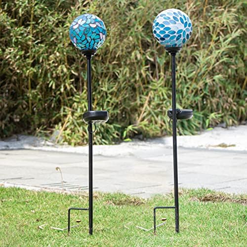 VCUTEKA Decorative Solar Garden Lights, 3.5" Mosaic Globe Stake 2 Pack - Image 6