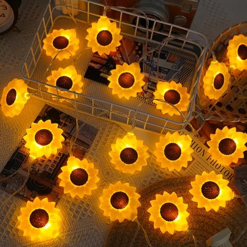 CAKERS Creative Cartoon Cute Model Ambient Lights|LED Warm White Copper Wire Lights|Hanging Fairy Lights for Bedroom Party Decor,Sunflower,3m(9.8ft)-20LED-USB - Image 2