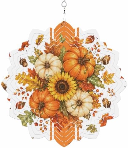 12 Inch Thanksgiving Pumpkins Wind Spinner for Yard and Garden,Fall Maple Leaf Plants Stripes Orange Hanging Ornaments Outdoor 3D Kinetic Wind Sculpture Spinners Indoor Outdoor Patio Décor Gift by Unknown