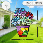 Plant Suncatcher Glass, Stained Glass Suncatcher Plant Window Hanging, Unique Nature Lover Gifts Leaf Idea (Succulent) - Image 3