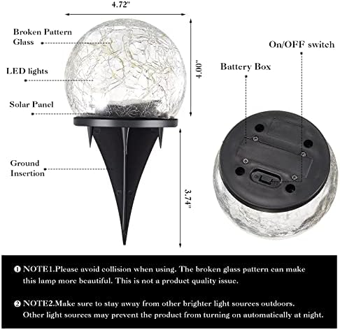 Honoson 4.7 Inch Solar Globe Lights Outdoor - Waterproof Cracked Glass Balls for Lawn Patio Yard Backyard Decorations, Warm Yellow Solar LED Lights with Easy Installation,Durable Design (4 Pcs) - Image 6