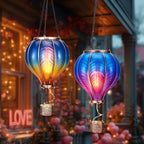 TERESA'S COLLECTIONS 2 Pack Hanging Solar Lantern Outdoor Garden Decor for Valentine,Waterproof Plastic Hot Air Balloon Blue Flickering Flame Effect Lantern for Yard Tree,Gift for Mom,18" - Image 2
