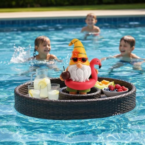 Lavezee Garden Gnome Statue Outdoor Decor, Solar Gnomes with Flamingo Figurine for Garden, Patio, Yard Decor, Summer Pool Party - Image 4