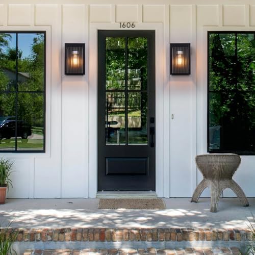 Cerdeco 9" Modern Outdoor Wall Light with Striped Tempered Glass,2 Pack - Image 6