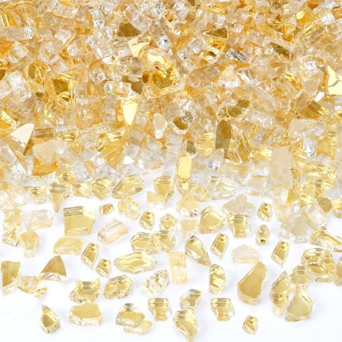 GasSaf 1/4 Inch Gold Fire Glass Reflective Tempered Fireglass, 20 lb by GasSaf