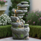 38" Outdoor Garden Water Fountain with Lights, 5 Tiers Water Feature by Desgmomy