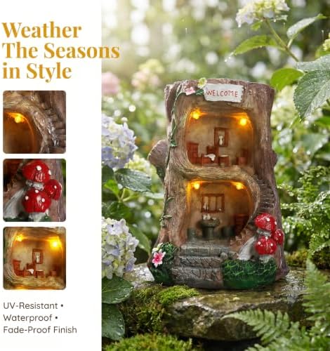 Solar Light Gnome Fairy Garden House for Outside, Big Size Fairy Miniature Buildings Accessories House Sculptures for Outdoor Garden Patio Lawn Path Decorations, 8" Tall - Image 4