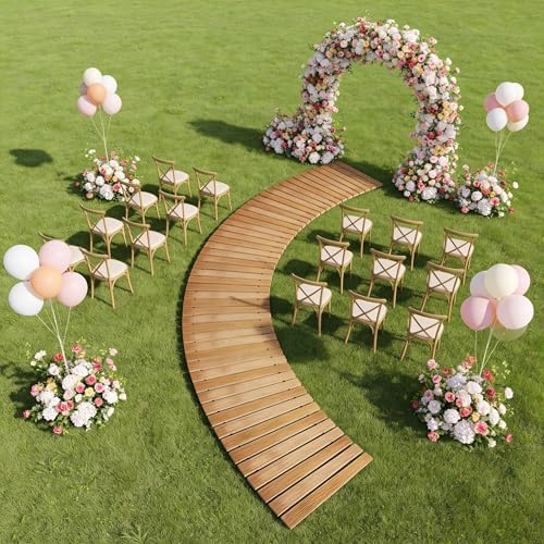 6FT Curved Wooden Garden Pathway Walkway Outdoor Roll Out Decorative Garden Non-Slip Patio Path Decorative Boardwalk Outdoor Road Floor for Backyard Beach Wedding Party - Image 5