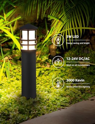 SUNVIE 2-Pack 3W LED Low Voltage Bollard Landscape Pathway Lights, Black - Image 2