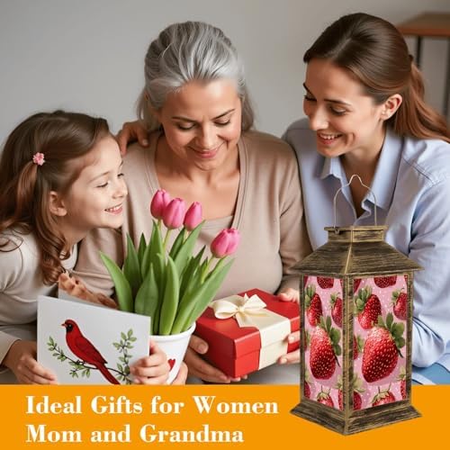 Solar Lantern Outdoor Waterproof Strawberry Polka Red Seamless Strawberry Strawberry Pink Strawberry Garden Decor LED Hanging Solar Lights Tabletop Lamp Gifts for Women Mom Outside Yard Patio Porch - Image 4