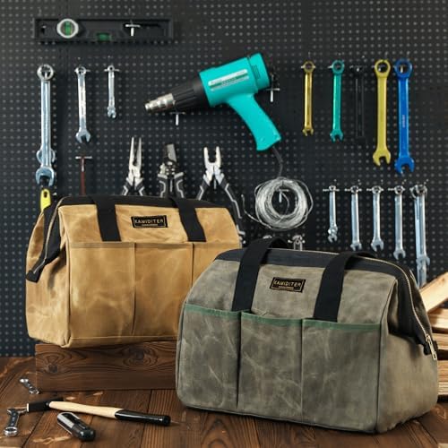 15 Inch Tool Bag, Heavy Duty Wide Mouth Water-Resistant Tool Bag, Tool Tote with Handle for Tools, Wrenches, Screwdrivers (15 X 7.8 X 11.5 inch) | ArmyGreen - Image 7