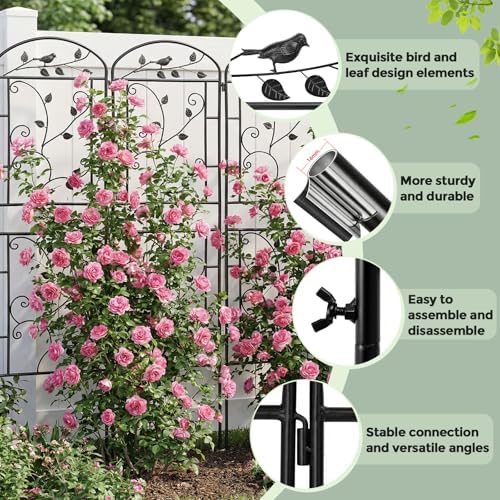 Garden Trellis for Climbing Plants, 4 Pack 71x20 in Metal Lattice Panel with Black Coating, Tall Climbing Support for Rose Vines Clematis Flowers Vegetables Fruits - Plant Trellis Outdoor - Image 4
