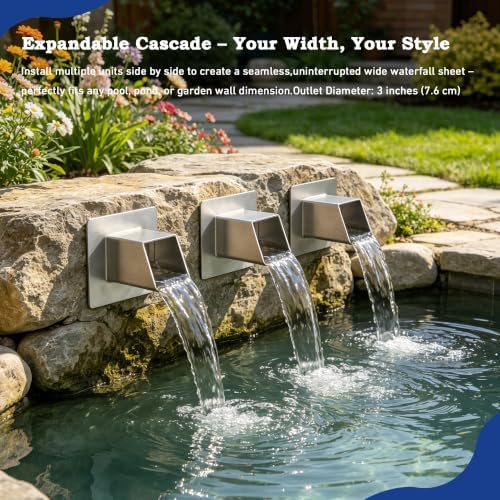 316 Stainless Steel 1.2" Wall Mount Water Spout – Outdoor Square Waterfall Fountain with Built-in Splash Diffuser, Garden Pond Pool Waterfall Spillway for Patio and Landscape (Silver) - Image 3