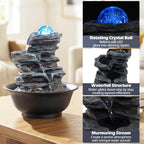 Giantex Tabletop Water Fountain with Rotating Crystal Ball & LED Lights, Tiered Rock Waterfall with Pump, Zen Meditation Desktop Decor for Office, Home Relaxation (Offset Stream) - Image 4