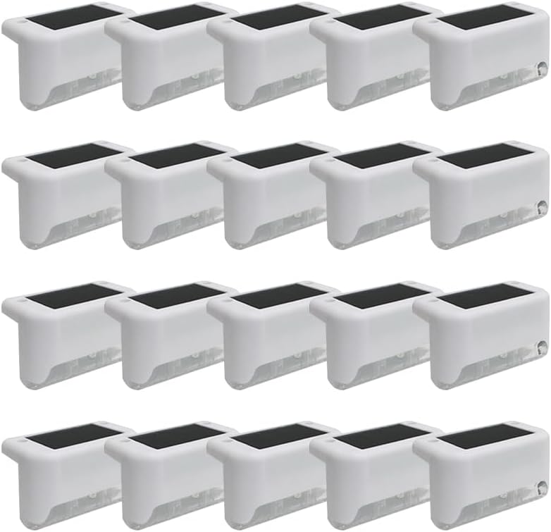 Solar Outdoor Fence Step Lights, 20pcs White IP44 LED Outdoor Stair Lights, 1000mAh, Suitable for Courtyards, Decks, Steps, Walkways, and Lawn Paths by GTQPS