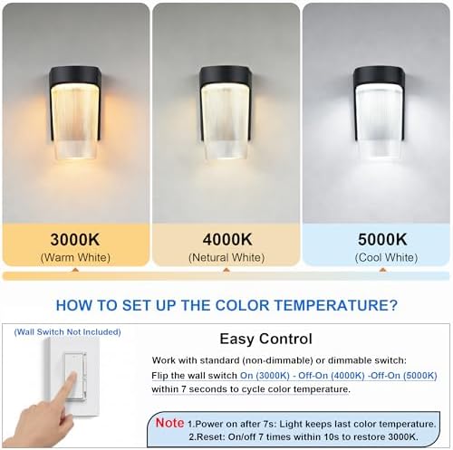 LIT-PaTH Outdoor Wall Light Fixture, Aluminum, LED 3CCT, Black, 2 Pack - Image 2