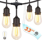 33FT Outdoor Waterproof String Lights with 11 Shatterproof Bulbs, IP65 Patio Lights for Garden Wedding Cafe - Tangle-Free Cables with Hooks (Warm White) by FOEERS