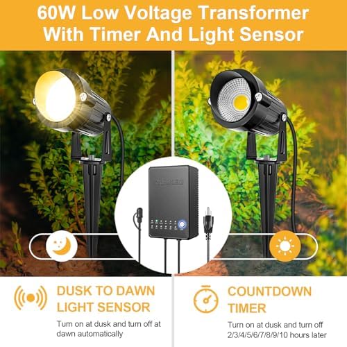 ZUCKEO All-in-One Landscape Lighting Kit, 5W LED Low Voltage Landscape Lights with Transformer and 80FT Wire, Waterproof Outdoor Spotlight with Connectors for Yard Garden House, 3000K 12-24V 8Pack - Image 2