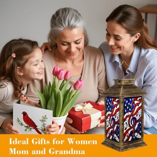 Solar Lantern Patriotic Stained Glass Design Outdoor Waterproof Garden Hanging Lantern Solar Powered Lighting Outside Solar Light for Patio Yard Camping, Gifts for Women Mom - Image 7