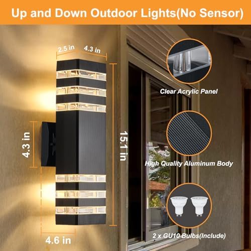 DASTOR 4 Pack Modern Outdoor Wall Lights, 15.1'' Up and Down Porch Lights, 14W 3000K Warm White Exterior Sconce Lighting Fixtures for House Garage - Image 4