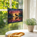 Moose Wading Through Shimmering Lake Rectangular Stained Glass Suncatcher – Hanging Window Panel with Animal & Nature Scene – Vibrant Glass Art Gift for Wildlife, Fantasy, Nature Lovers VbAJYD - Image 2