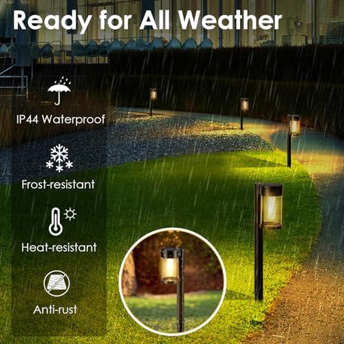 Mancra Solar Pathway Lights Outdoor, 10 Pack Metal & Glass Solar Lights Outdoor Waterproof Landscape Path Lights for Yard Walkway Garden Decor, Warm White - Image 5