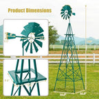 Goplus 8 ft Ornamental Windmill, All-Weather Metal Wind Mill w/ 4 Support Legs, Decorative Weathervane for Backyard, Garden, Farm, 4 Ground Stakes Included (8ft-Green) - Image 7