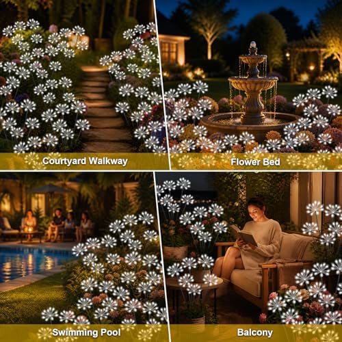 Solar Garden Lights Outdoor, Upgraded Solar Swaying Starburst Light Waterproof with 2 Modes, Solar Fairy Firework Lights for Yard Patio Pathway Flowerbed Balcony Garden Decoration (White, 4 Pack) - Image 6