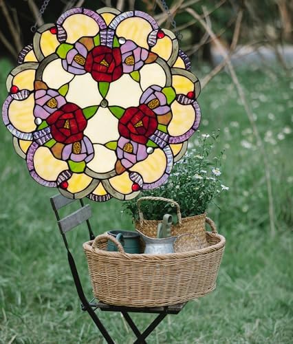 PA0001 Rose Flowers Stained Glass Window Panel W 16" x H 16" Window Suncatcher Tiffany Style Ornament, Home Hanging Decorations - Image 3