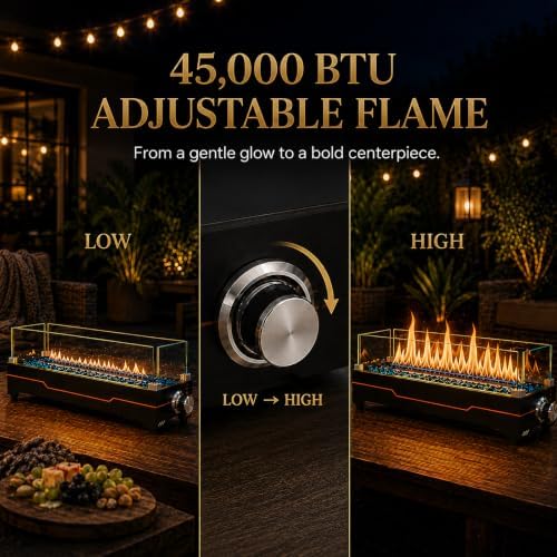 Grisun 28" Table top Fire Pit with Glass Wind Guards for Patio & Camping - Image 6
