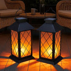 Solar Lanterns Outdoor Waterproof, 2 Pack 13" Metal & Glass Hanging Solar Lantern Lights, Cross Pattern IP46 Decorative Outdoor Solar Lanterns for Patio Table Yard Porch Garden Decor by anyperfect