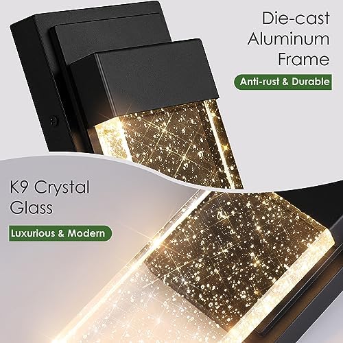 BesLowe Outdoor Wall Light Fixtures with Crystal Bubble Glass, 10W 3000K - Image 4