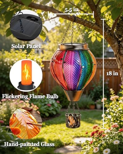 Hot Air Balloon Solar Lantern, Rainbow Glass Solar Light, Garden Decor - Image 6