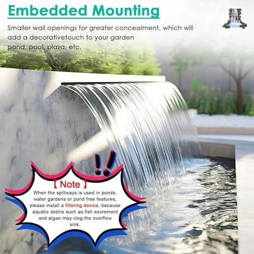 Stainless Steel Waterfall Spillway Nozzle - 12-59" Wide Outdoor Fountain Spray for Pond Water Features - Durable Wall-Mount Accessory for Landscaping - Image 5