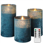Blue Flameless Candles with Remote Ocean Glass LED Pillar Candles Set of 3 by LetHOURlivenupyourroom