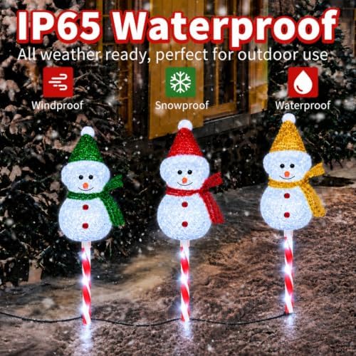 Snowman Solar Christmas Decorations Outdoor, Solar Pathway Stake Lights - Image 4