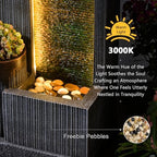 37" H Modern Indoor Water Fountains - Rectangular Outdoor Waterfall Fountain with LED Lights and Pump and Sculpted Flowers for Office, Living Room, Bedroom, Garden and Home Art Decor - Image 6