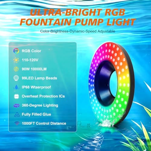 F1 Pond Fountain Aerator With Light RGB Led, 1HP 750W Floating Pump - Image 5