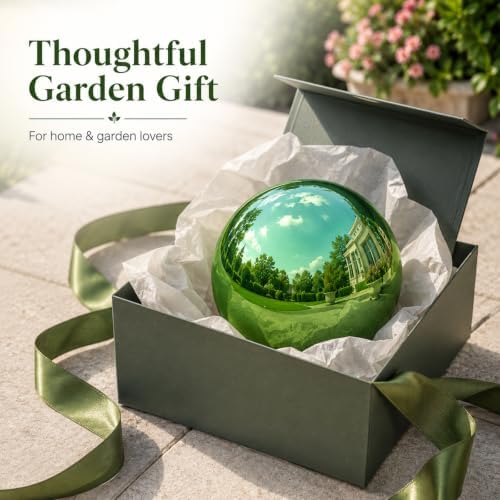 Gazing Ball Garden Mirror Outdoor - 8 Inch Outside Decorative Globe, Green - Image 7