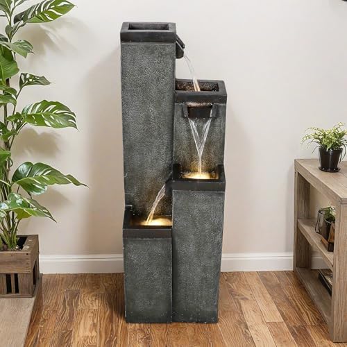 SunJet 4-Tier Modern Water Fountain, Indoor/Outdoor Resin Water Fountains with Soothing Water Sounds, Perfect for Garden, Patio, Home & Office, 12.5" L x 9.4" W x 39.3" H - Image 4