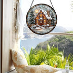 Christmas Cottage Stained Glass Window Hanging Decor Gifts for Women 15" - Image 4