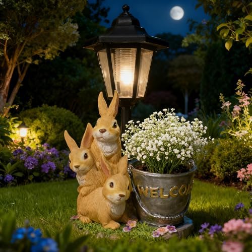 Outdoor Rabbit Garden Statues with Solar Lantern Flowerpot- Bunny Figurine Rabbit Decor for Home Lawn,Balcony Yard Art Garden Patio Decor,Unique Housewarming Birthday Gifts for Women Mom by Unknown
