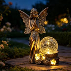 Solar Fairy Garden Statues with LED Crackle Glass Ball Garden Decor, Bronze Fairy Sculpture & Statue Outdoor Decor for Patio Yard Lawn, Angel Figurine Accessory, Magical Fairy Statues Gift for Mom by Unknown