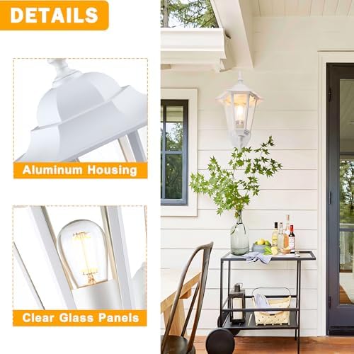 Outdoor Wall Light Fixture, Aluminum Glass, White, 2 Pack - Image 4