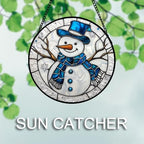 Blue Snowman Stained Glass Window Hanging Suncatcher Winter Gifts 9.8" - Image 4