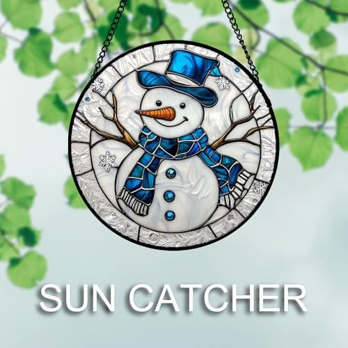 Blue Snowman Stained Glass Window Hanging Suncatcher Winter Gifts 12" - Image 4