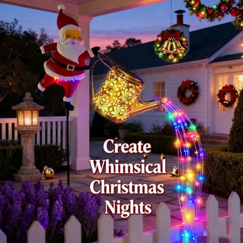 Christmas Santa Solar Kettle Lights Garden Lawn Decorative Lights, Outdoor Waterproof Santa Watering Can, Claus Stake Light for Patio Lawn Xmas Holiday Decor, Courtyard, Pond, Walkway (2PCS Color) - Image 5