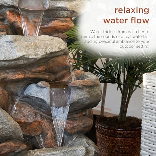 Alpine Corporation | 40" 4-Tier Rock Floor Fountain with Cascading Water & White LED Lights, Tranquil Outdoor Water Feature for Garden, Patio, Yard & Deck, Light Gray - Image 5