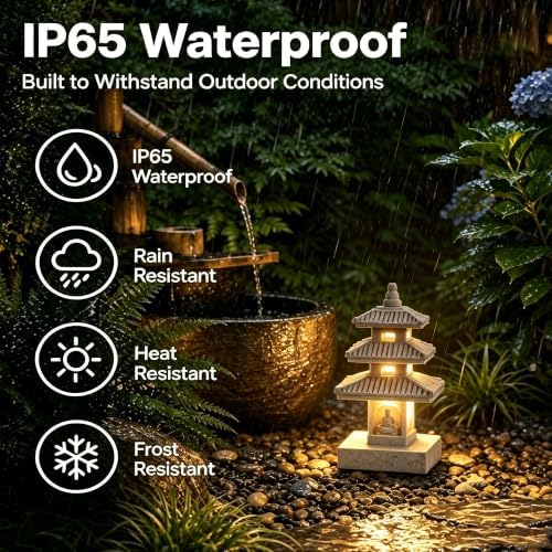 Solar Power Rice White Three Layers Resin Pagoda Garden Statues,Lawn Adorn - Image 2