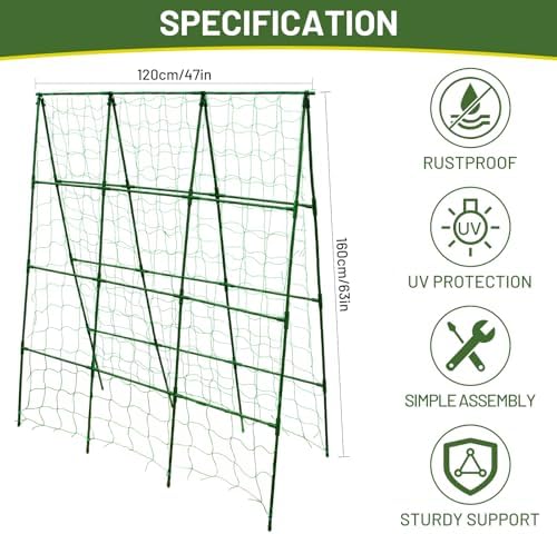 Large A-Frame Garden Trellis for Tomatoes, Cucumbers & Heavy Climbing Plants - Rust-Resistant, Heavy-Duty Steel, Perfect for Outdoor Gardens & Vertical Gardening(47" W x 63" H) - Image 3